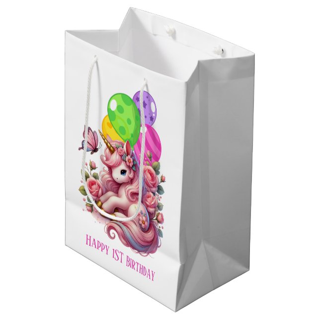 Cute baby girls first Birthday Medium Gift Bag (Front Angled)