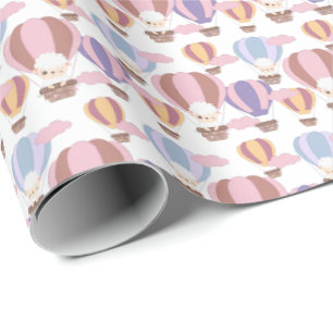cute baby girls lamb tiled pattern baby shower wrapping paper
