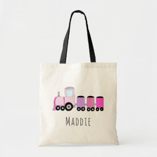 Cute Baby Girl's Locomotive Train and Name Tote Bag