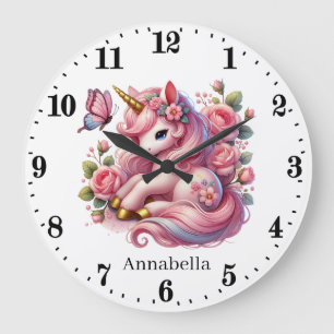 Cute baby girls nursery unicorn large clock