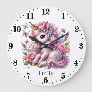 Cute baby girls nursery unicorn  large clock
