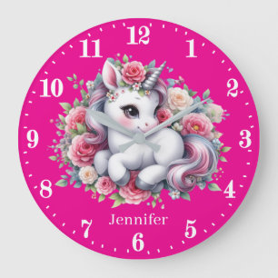Cute baby girls nursery unicorn  large clock
