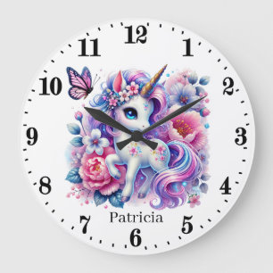 Cute baby girls nursery unicorn large clock