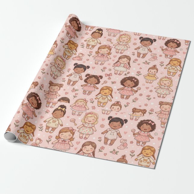 Cute Baby Girls Pattern Design Wrapping Paper (Unrolled)