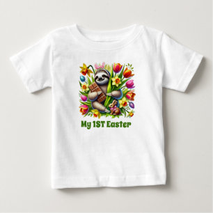 Cute baby girls sloth first Easter Baby T-Shirt