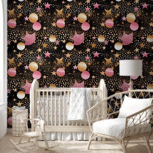 Cute baby girls stars pattern nursery wallpaper