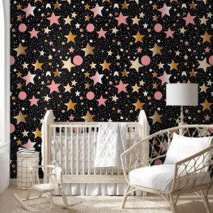 Cute baby girls stars pattern nursery wallpaper