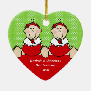 Cute Baby Girls Twin's First Christmas Ornament