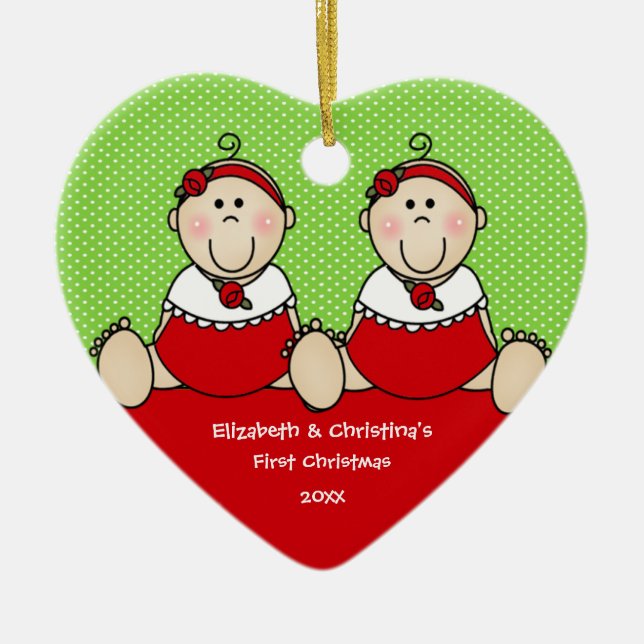 Cute Baby Girls Twin's First Christmas Ornament (Front)
