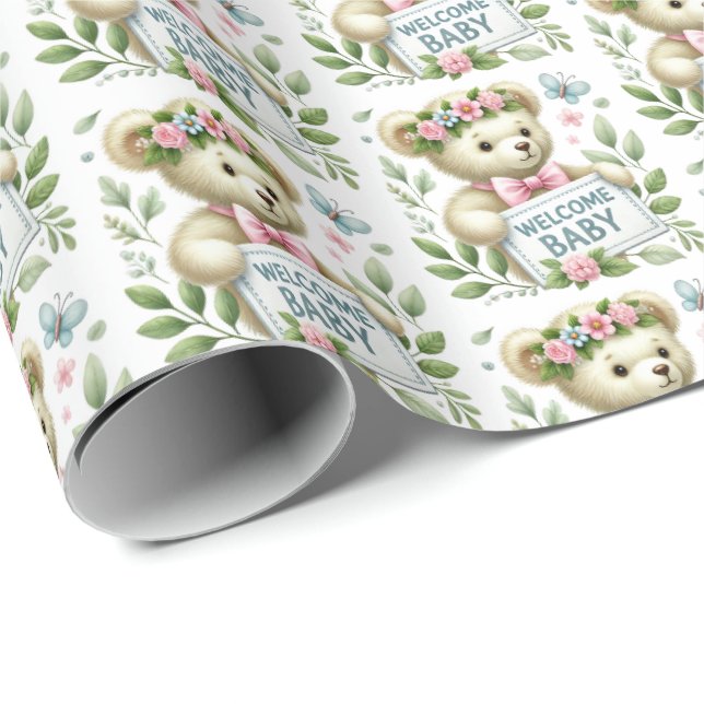 Cute baby girls welcome baby  wrapping paper (Roll Corner)