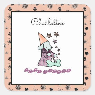 Cute Baby Girly Pink and Black Elegant Funny Dog Square Sticker