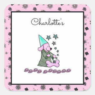 Cute Baby Girly Pink Elegant Funny Dog Square Sticker