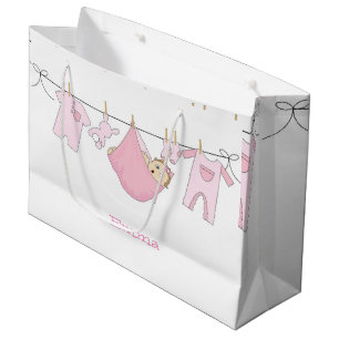 Cute Baby Girly Pink illustration Baby Shower Large Gift Bag