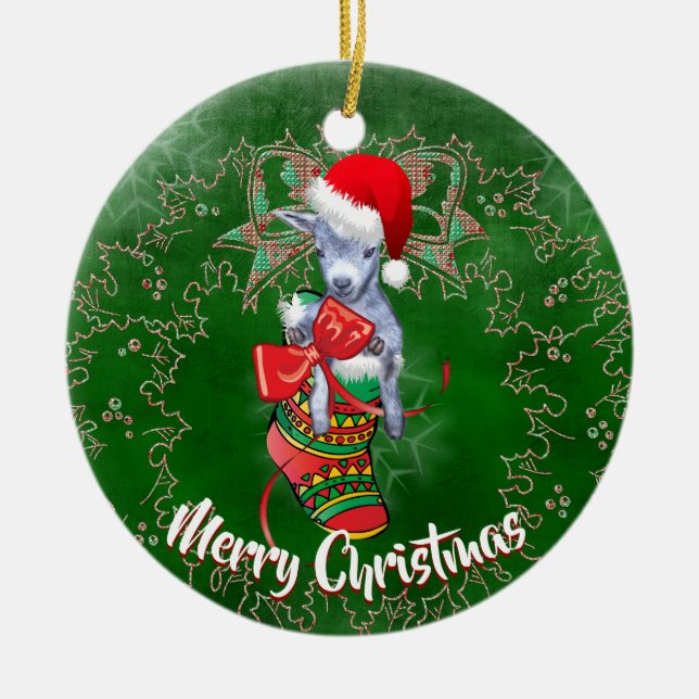 Cute Baby Goat in Stocking Christmas Ornament (Front)