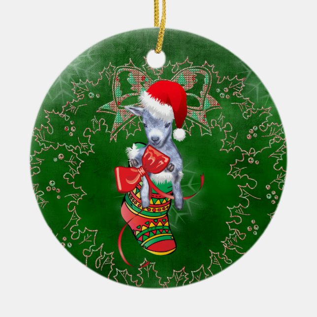 Cute Baby Goat in Stocking Christmas Ornament (Front)