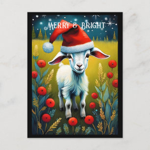 Cute Baby Goat Kid Meadow Santa Animal Christmas Postcard