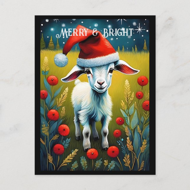 Cute Baby Goat Kid Meadow Santa Animal Christmas Postcard (Front)