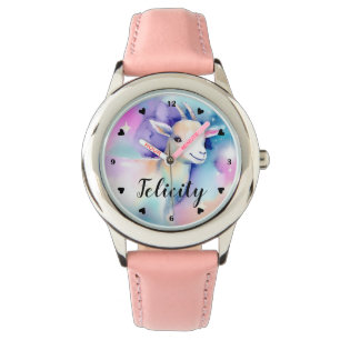 Cute Baby Goat Rainbow Clouds Watercolor Custom Watch