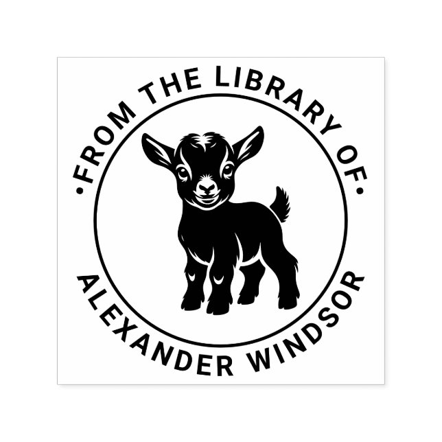 Cute Baby Goat Standing #1 Round Library Book Name Self-inking Stamp (Design)