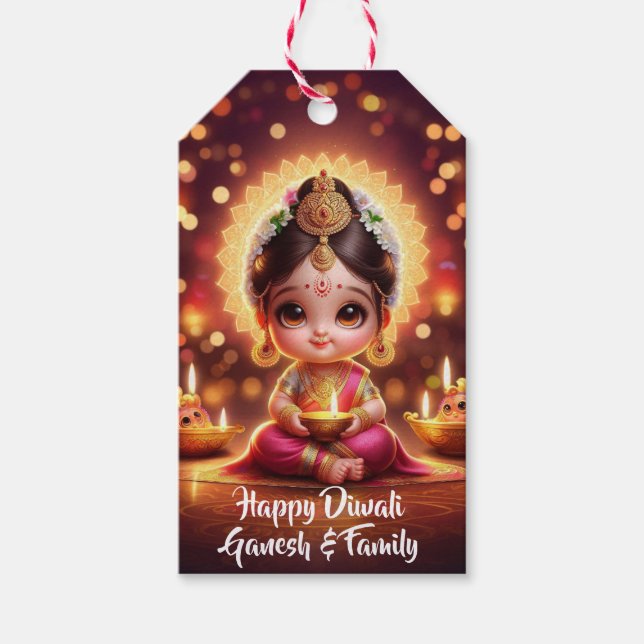 Cute baby Goddess Lakshmi Diwali Gift Tag (Front)