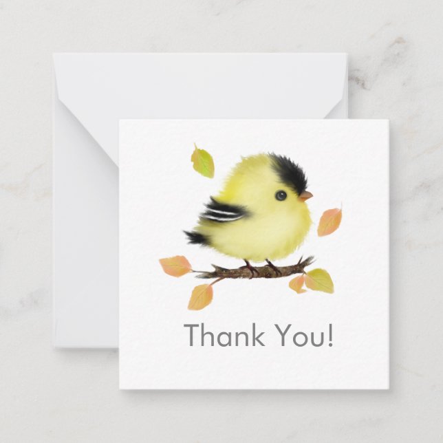 Cute Baby Goldfinch Bird Thank You Note card (Front)