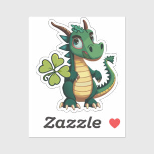 Cute Baby Good Luck Dragon With Four Leaf Clover