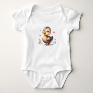 Cute Baby Goose with Flowers Bodysuit
