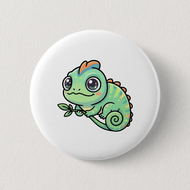 Cute Baby Green Chameleon Button (Front)