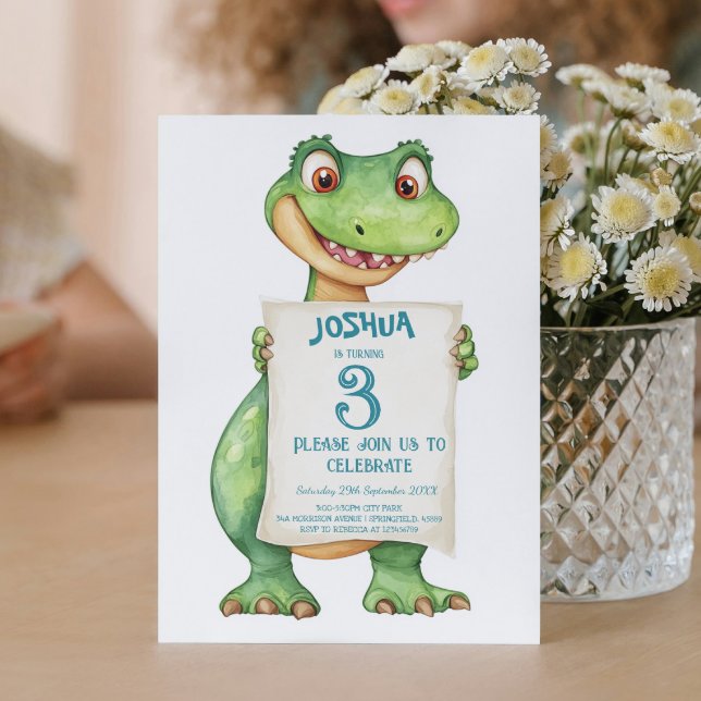 Cute Baby Green Dinosaur Kids Birthday Party Invitation (Creator Uploaded)