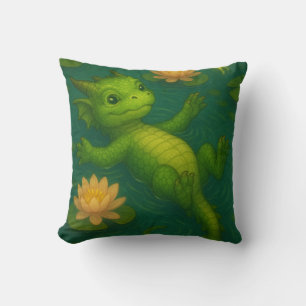 Cute baby green forest dragon puppy eyes swimming cushion