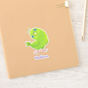 Cute baby green parakeet cartoon illustration
