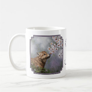 Cute Baby Grey Wolf Pup and Flowers Coffee Mug