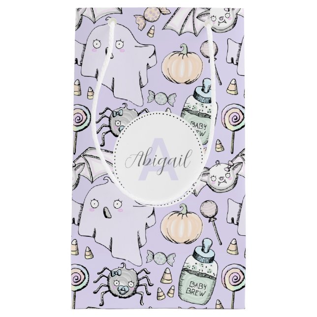 Cute Baby Halloween with Pumpkins, Bats and Ghosts Small Gift Bag (Front)