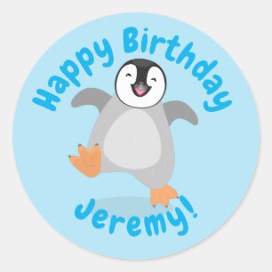 Cute baby happy emperor penguin cartoon classic round sticker