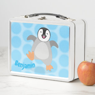 Cute baby happy emperor penguin cartoon metal lunch box