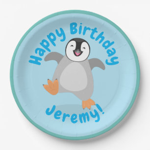 Cute baby happy emperor penguin cartoon paper plate