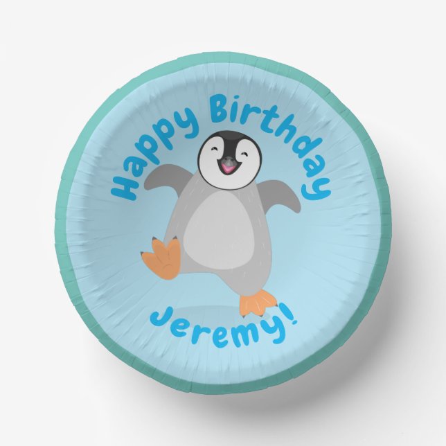 Cute baby happy emperor penguin cartoon paper plate (Front)