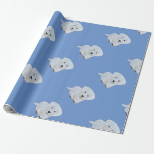 Cute baby happy puppy white dog wrapping paper