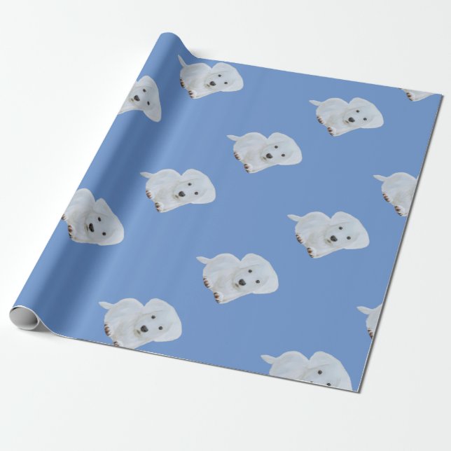 Cute baby happy puppy white dog wrapping paper (Unrolled)