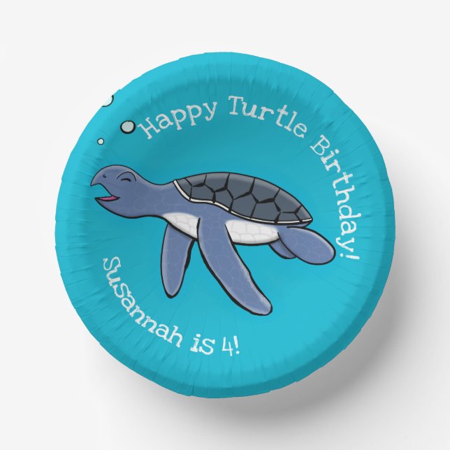 Cute baby happy sea turtle swimming cartoon paper plate (Front)