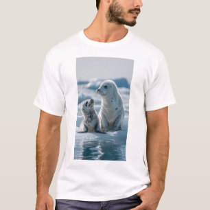 Cute Baby Harp Seal and Mum Clapping 3D Rendering  T-Shirt
