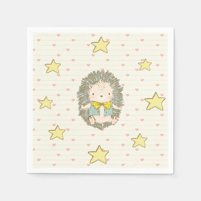 Cute Baby Hedgehog Baby Boy Shower Sweet Napkin (Front)