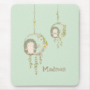 Cute Baby Hedgehog Green Name Mouse Mat