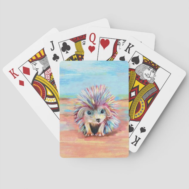 Cute baby hedgehog pastels playing cards (Back)