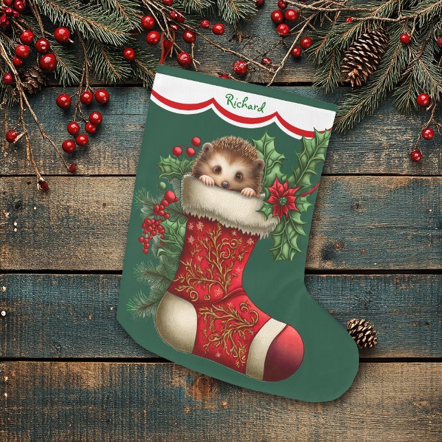 Cute Baby Hedgehog Peeking Large Christmas Stocking (Creator Uploaded)