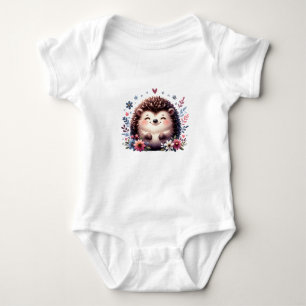 Cute Baby Hedgehog with Flowers Bodysuit