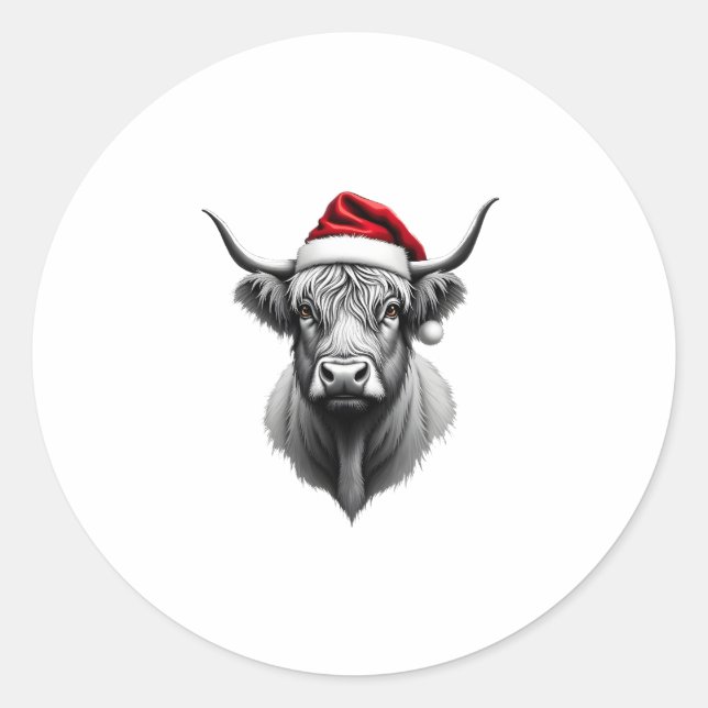 Cute Baby Highland Cow Christmas Santa Gifts Xmas  Classic Round Sticker (Front)