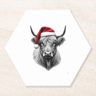 Cute Baby Highland Cow Christmas Santa Gifts Xmas Paper Coaster
