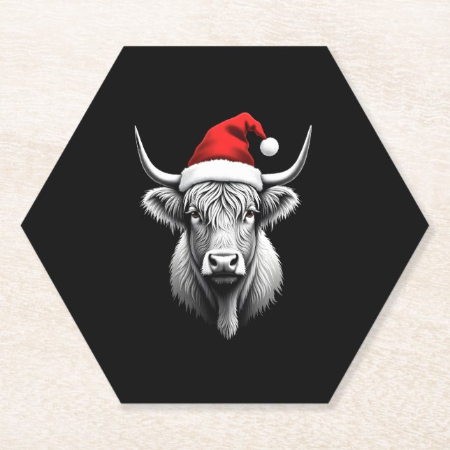 Cute Baby Highland Cow Christmas Santa Gifts Xmas  Paper Coaster (Front)