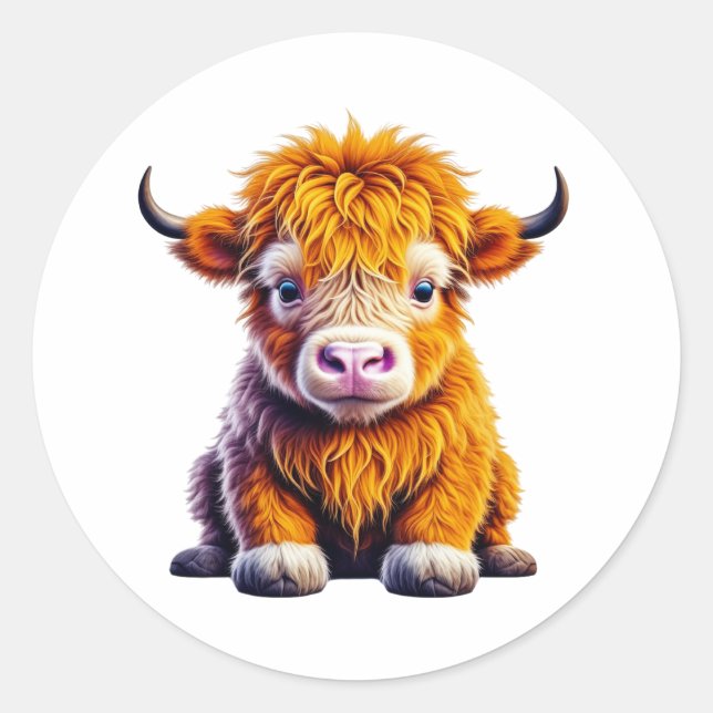 Cute Baby Highland Cow   Classic Round Sticker (Front)